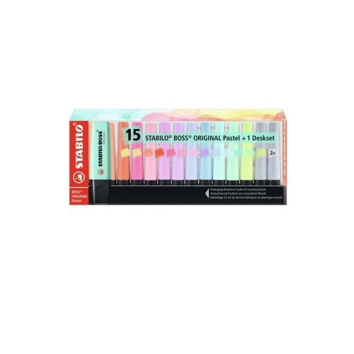 EVIDENZIATORI STABILO BOSS CONFEZIONE 15 PZ COLORI ASSORTITI PASTELLO 7015-02-5